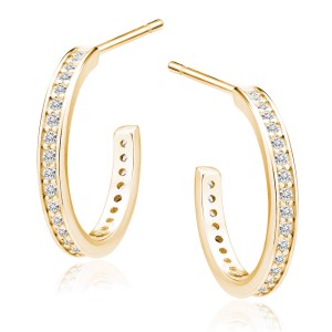 Cercei rotunzi din argint placati cu aur galben cu pietre 15 mm DiAmanti Z1698EG_W-DIA (Argint 925‰ 2 g.)